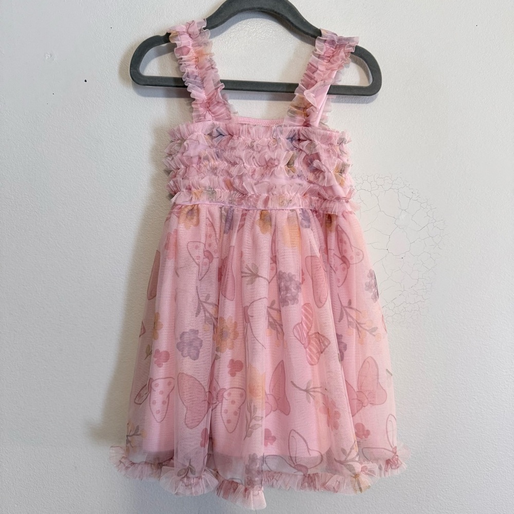 Disney Junior Printed Rose Pink Soft Tulle Dress Minnie Mouse Girls 2T Bow Print